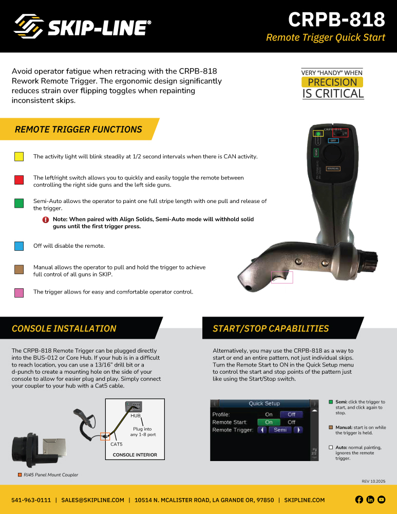 Image of the sales sheet for Skip-Line's CRPB-818 Remote Trigger